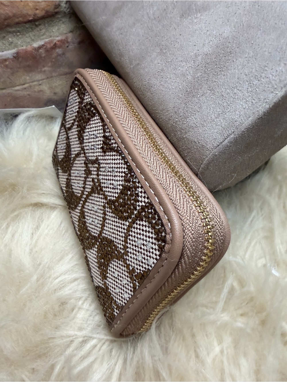 Coach Small Crystal Signature Logo Jacquard Zip Around Card Holder - Picture 4 of 11